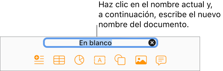 El nombre actual del documento (“En blanco”) seleccionado en la parte superior del documento.