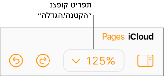 התפריט הקופץ ״הגדלה/הקטנה״ בסרגל הכלים.