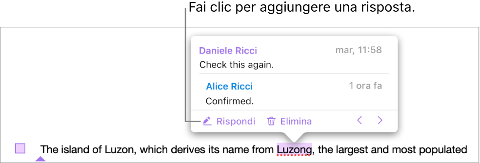 Commento con una risposta; il link Rispondi è in basso a sinistra.