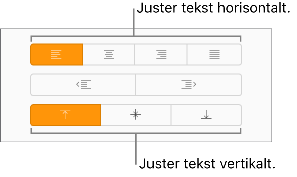 Knappene for horisontal og vertikal tekstjustering i Format-sidepanelet.