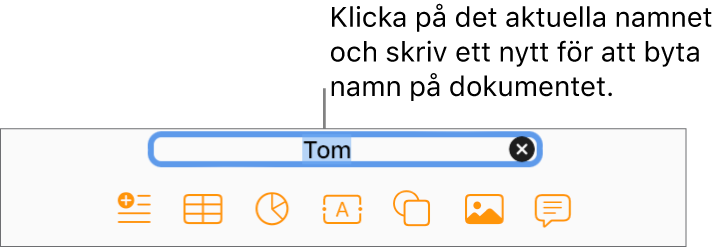 Det aktuella dokumentnamnet Tom är markerat högst upp i dokumentet.