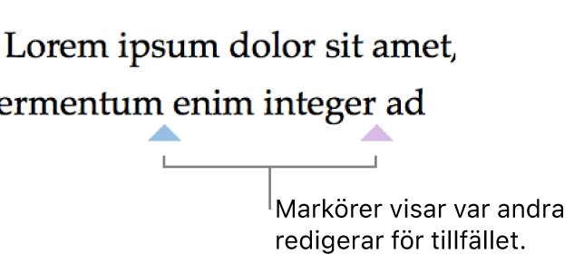 Markörer i olika färger som visar var andra personer redigerar i ett delat dokument.