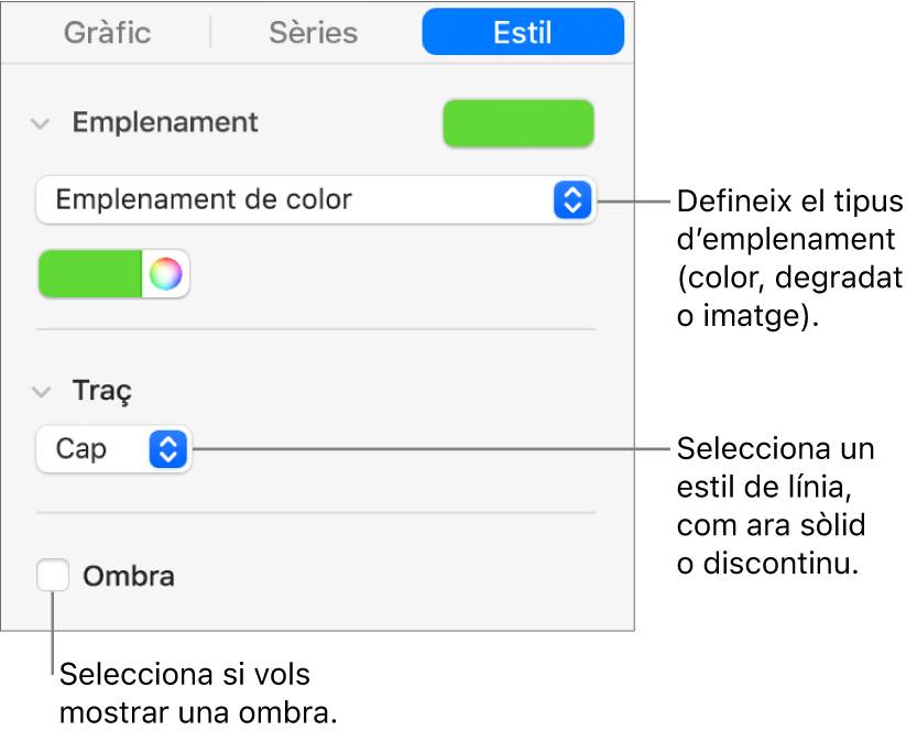 Controls per canviar l’aspecte d’una sèrie de dades.