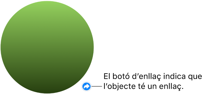 Un cercle verd amb un botó d’enllaç que indica que l’objecte té un enllaç.