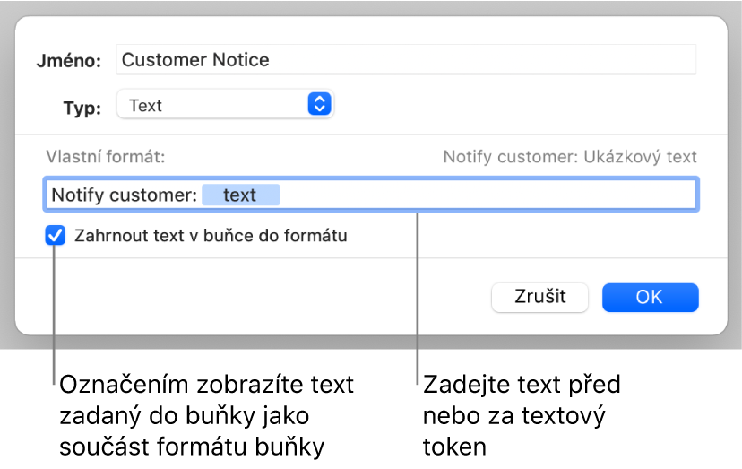 Vlastní formát buněk obsahujících text