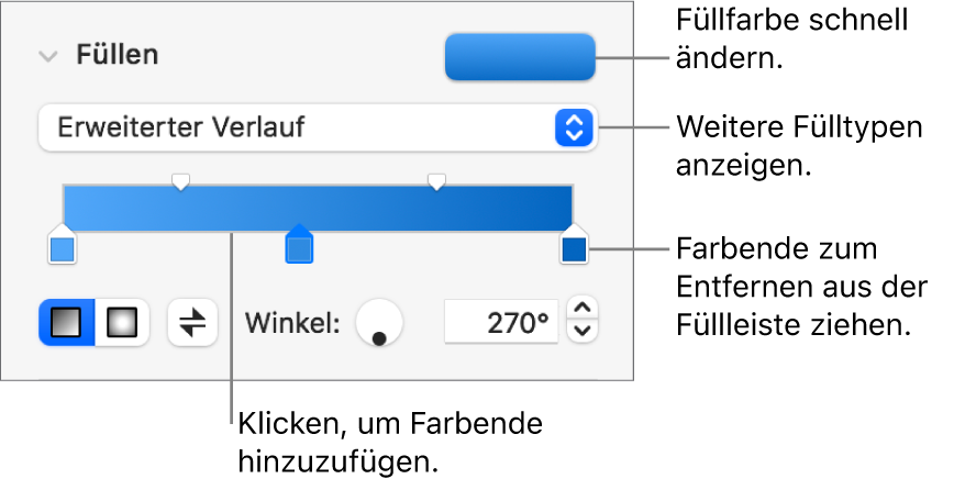 Steuerelemente zum Füllen von Objekten mit Farben