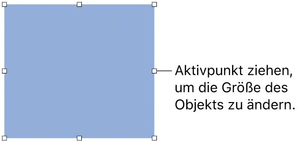 Ein Objekt mit weißen Quadraten am Rahmen zum Ändern der Objektgröße