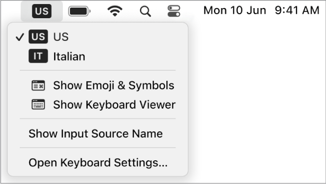 The Input menu in the upper-right corner of the menu bar.