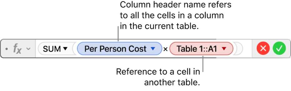 The Formula Editor with a triangle that you click to open options for preserving the row and column references.