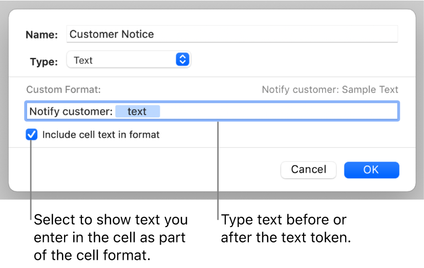 Custom text cell format.