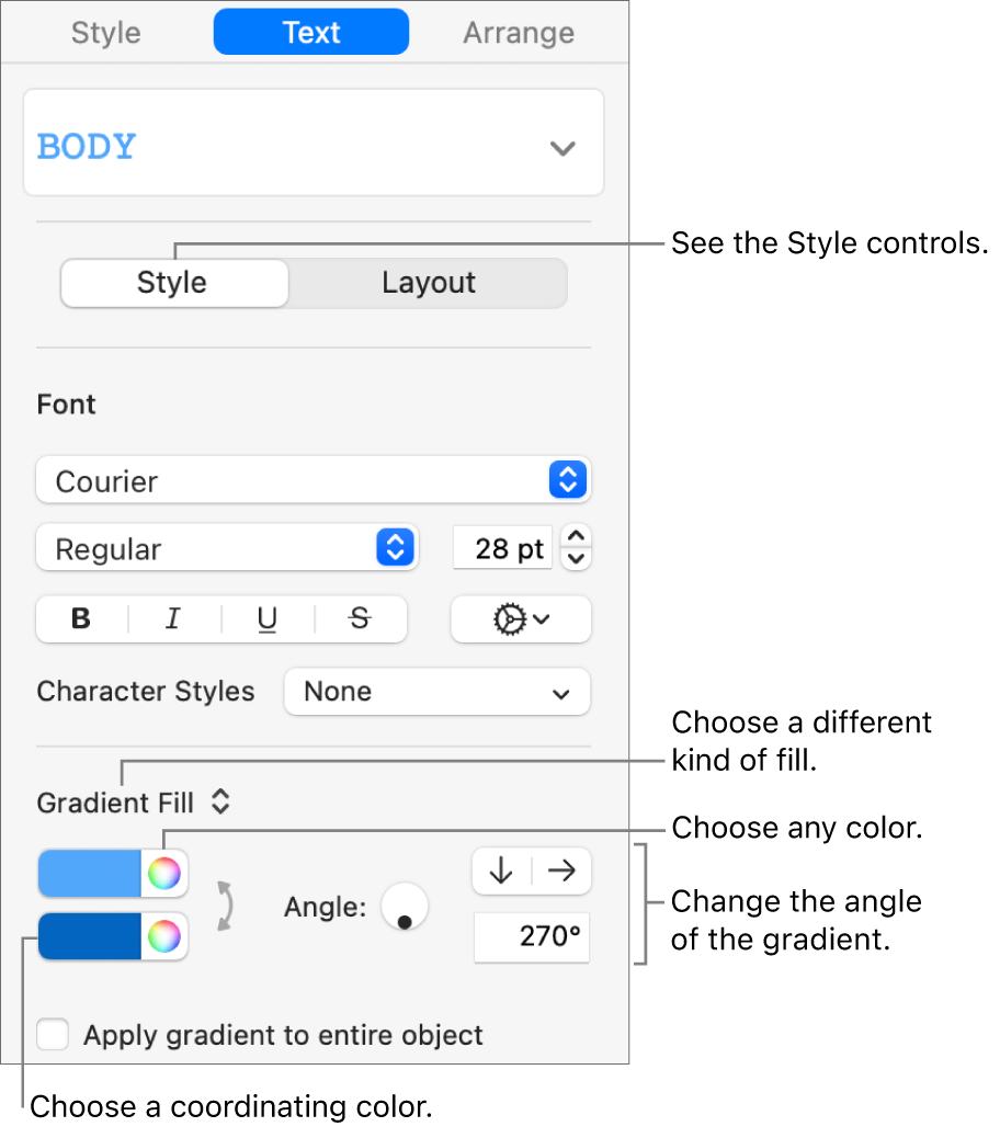 Controls for choosing predesigned colors or any color.