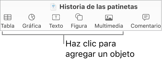 La barra de herramientas de Keynote con los botones que se usan para agregar un objeto a una diapositiva.