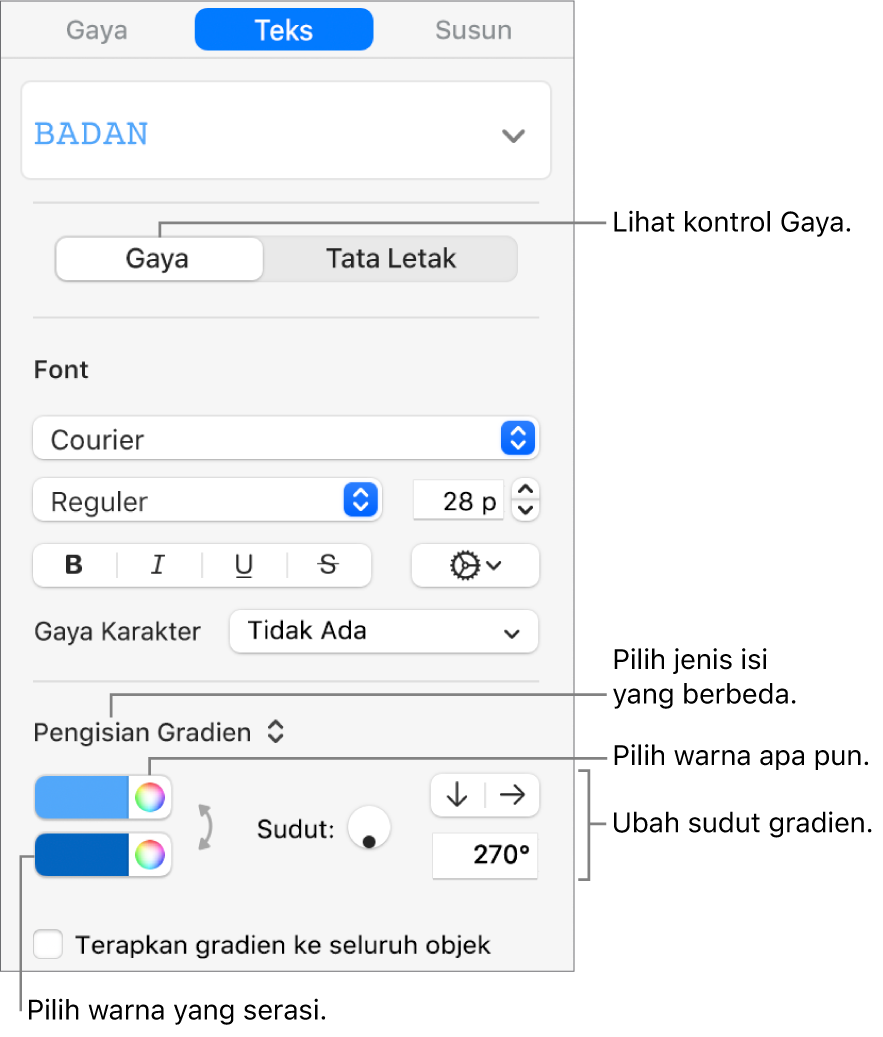 Kontrol untuk memilih warna yang dirancang sebelumnya atau warna apa pun.