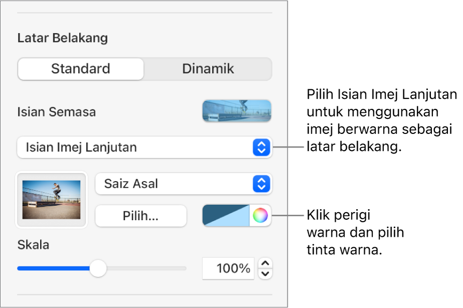 Kawalan Latar Belakang dengan Isian Imej Lanjutan disetkan sebagai latar belakang slaid.