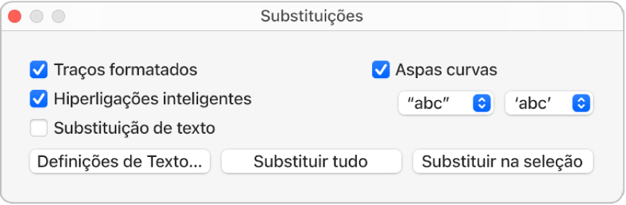 Janela “Substituições”.