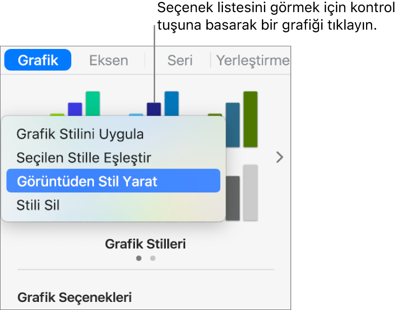 Grafik stili kestirme menüsü.