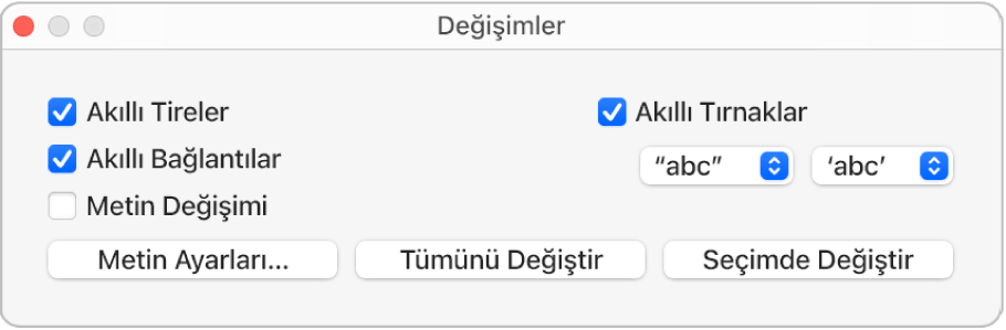 Değişimler penceresi.