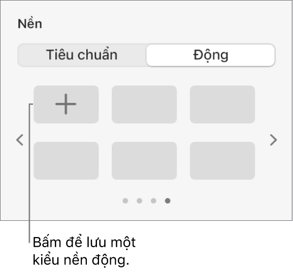 Nút Động được chọn trong phần Nền của thanh bên Định dạng với nút Thêm kiểu được hiển thị.