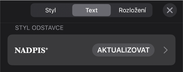 Styl odstavců s hvězdičkou a tlačítkem Aktualizovat napravo.