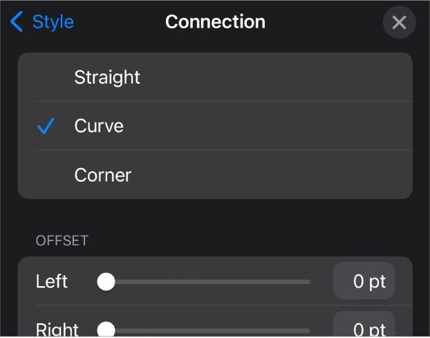 The Connection controls with Curve selected.