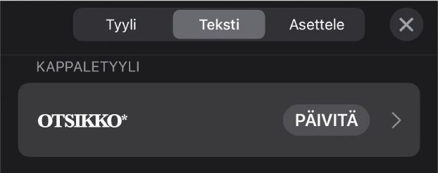 Kappaletyylin nimi, jonka vieressä on tähtimerkki ja oikealla puolella Päivitä-painike.