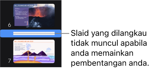 Penavigasi slaid dengan slaid dilangkau ditunjukkan sebagai garis mendatar.