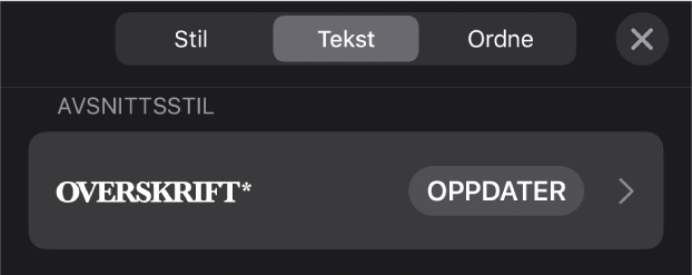 En avsnittsstil med en stjerne ved siden av, og en Oppdater-knapp til høyre.