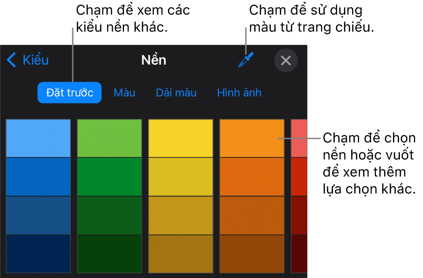 Các tùy chọn nền trong tab Kiểu.