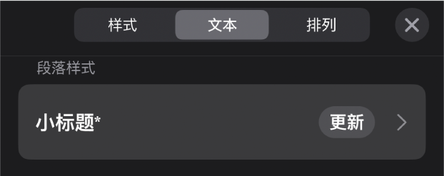 旁边有星号、右侧有“更新”按钮的段落样式。