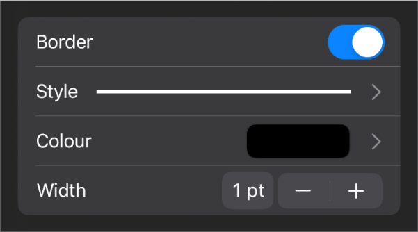 The Border style customisation controls.