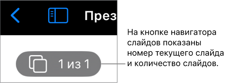 Кнопка навигатора слайдов. Отображается номер текущего слайда и общее количество слайдов в презентации.