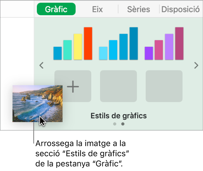 Acció d’arrossegar una imatge a la secció d’estils de gràfic de la barra lateral per crear un nou estil.