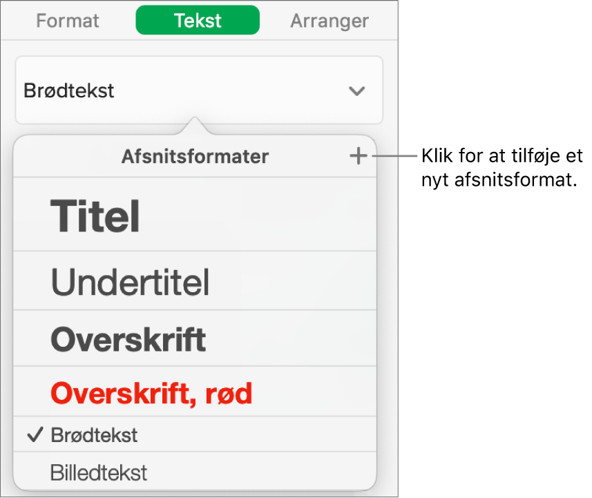 Dialogen til oprettelse af et nyt afsnitsformat.