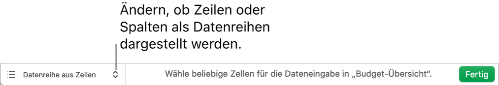 Das Einblendmenü zum Auswählen, ob Zeilen oder Spalten als Datenreihen dargestellt werden