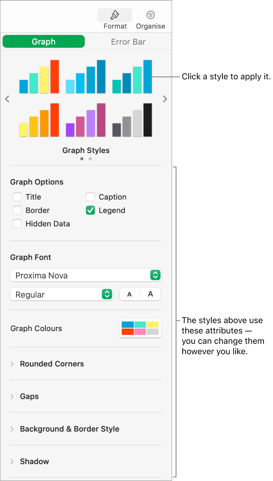 The Formatting sidebar showing the controls for formatting graphs.