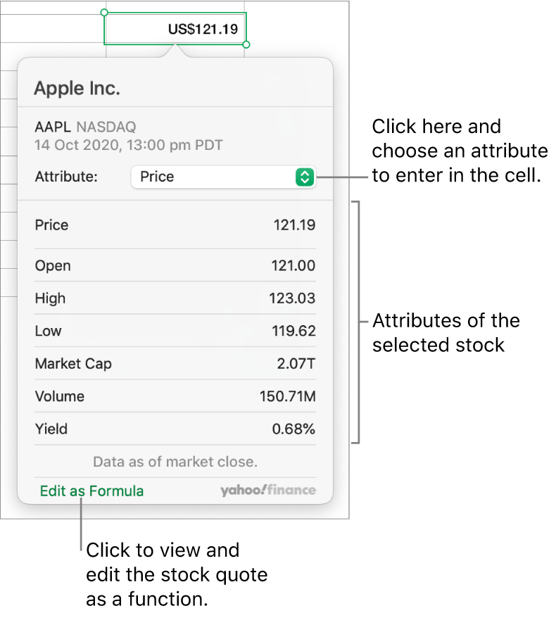 The dialogue for entering stock attribute information, with Apple as the selected stock.