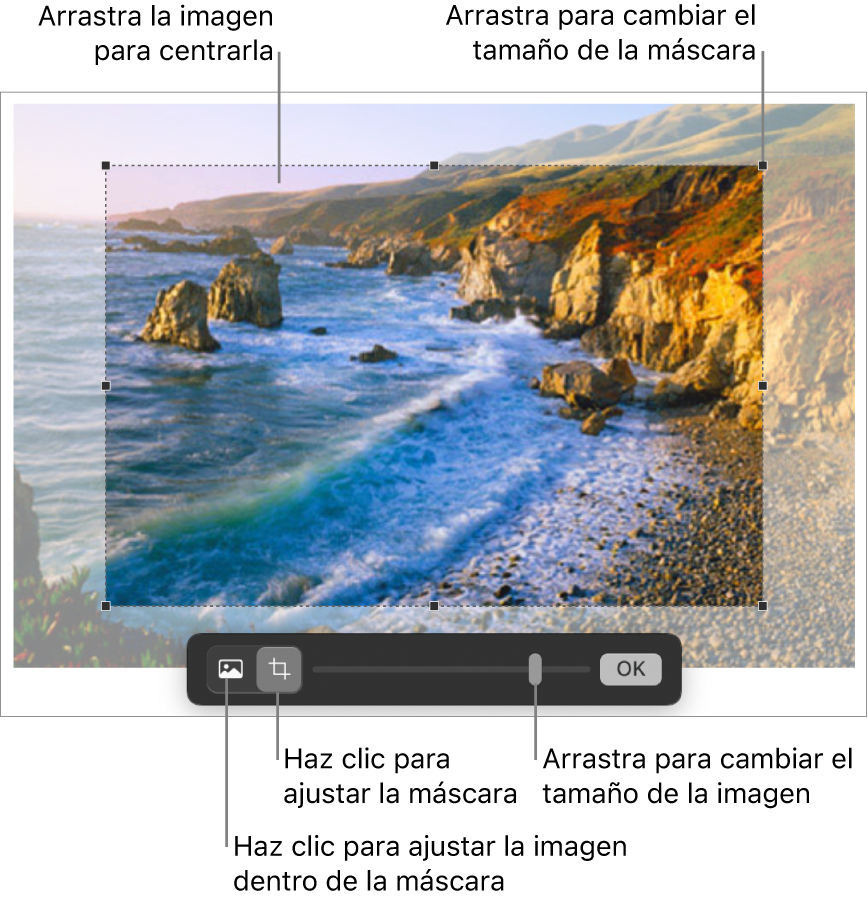 Los controles de máscara sobre una foto.