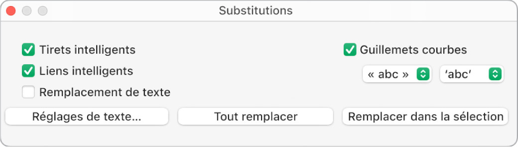 La fenêtre Substitutions.