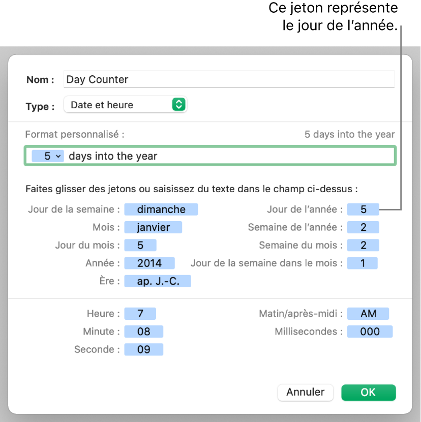 Format de cellule Date et heure personnalisé.