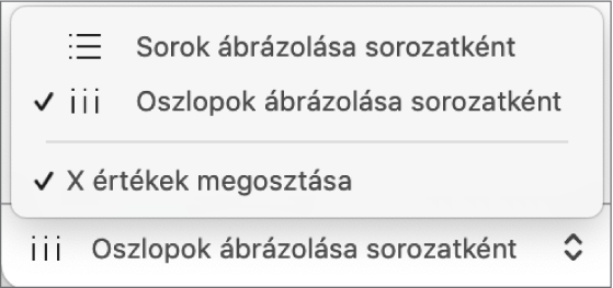 Előugró menü, amelyben kiválaszthatja, hogy a sorokat vagy oszlopokat sorozatként szeretné-e ábrázolni.