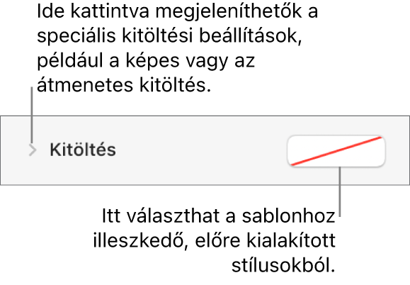 Kitöltési szín kiválasztását szabályozó vezérlők.