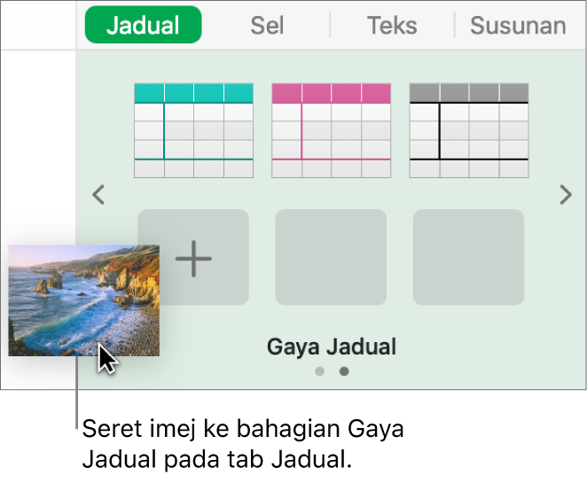 Menyeret imej ke dalam gaya jadual untuk mencipta gaya baharu.