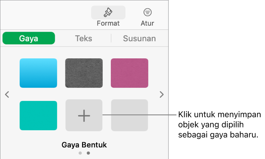 Tab Gaya dalam bar sisi Format dengan empat gaya imej, butang Cipta Gaya dan ruang letak gaya kosong.