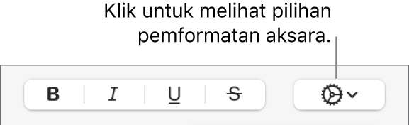 Butang Pilihan Teks Lanjut, bersebelahan butang Tebal, Italik, Garis Bawah dan garis potong.