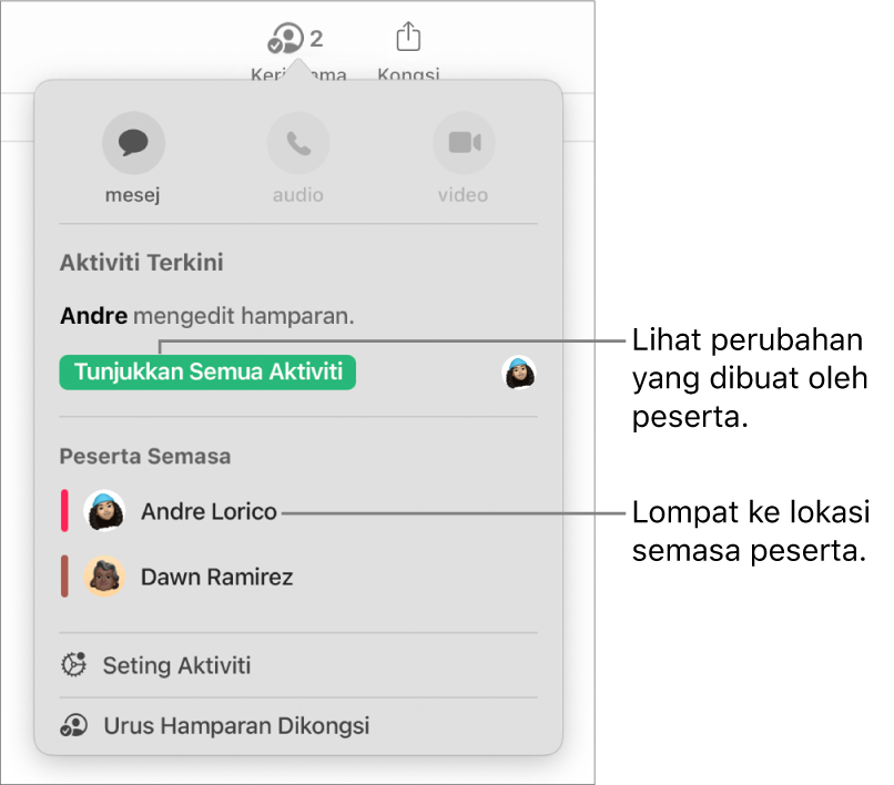 Menu kerjasama dengan dua peserta semasa disenaraikan.