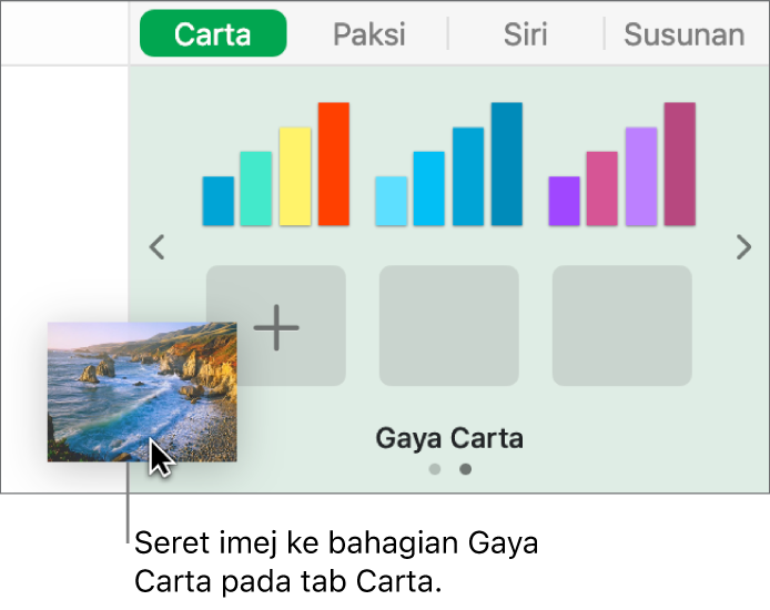 Menyeret imej ke bahagian menu gaya jadual dalam bar sisi untuk mencipta gaya baharu.