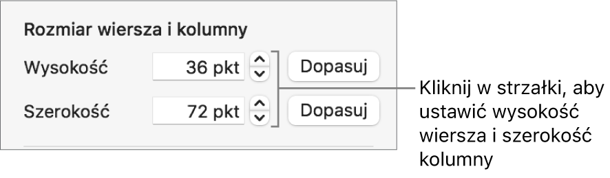 Narzędzia służące do dokładnego ustawiania wysokości wiersza lub szerokości kolumny.