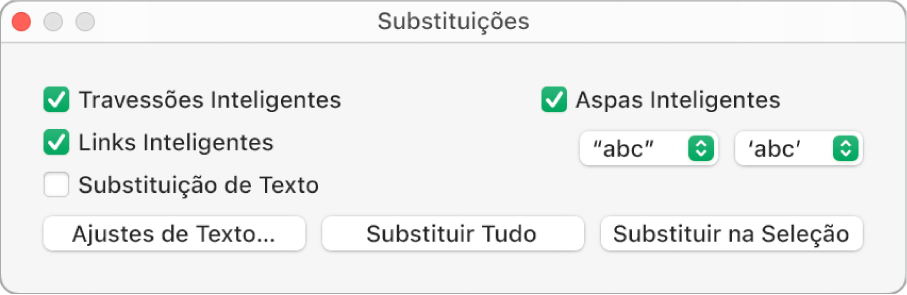 A janela Substituições.