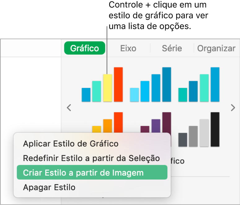 Menu de atalho de estilo do gráfico.