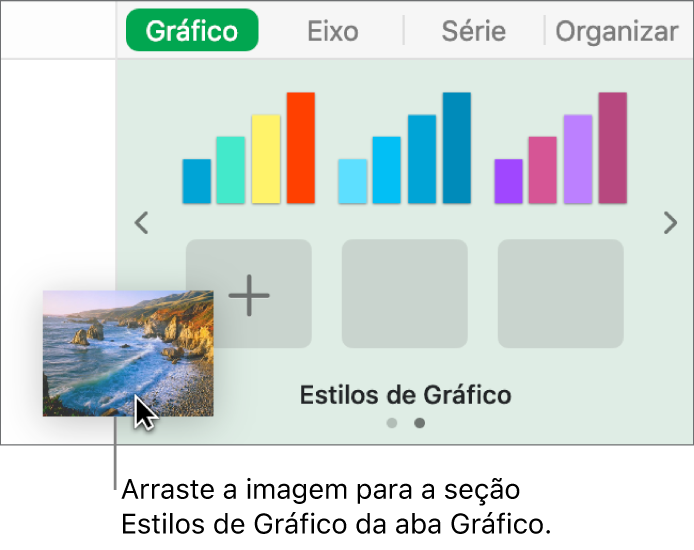 Arrastando uma imagem para a seção estilos de gráfico na barra lateral para criar um novo estilo.